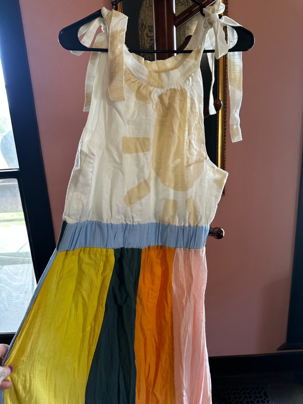 Frank & Oak Multicolor Tie-Shoulder Maxi Dress - Cream, Orange, Pink, Red, Blue - Picture 8 of 8